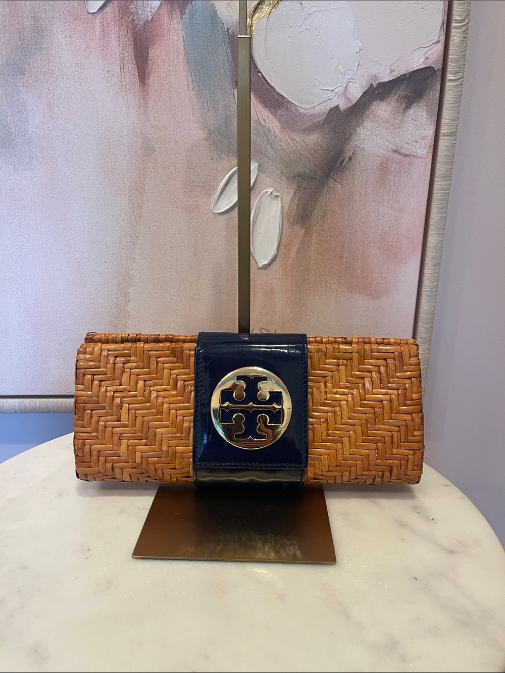 Tory Burch Rattan Clutch in Navy
